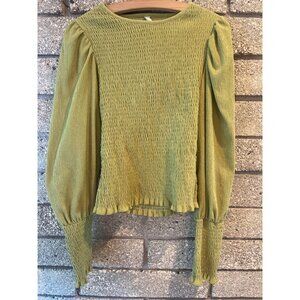 Anthropologie Smocked Long Sleeve Top In Olive Green